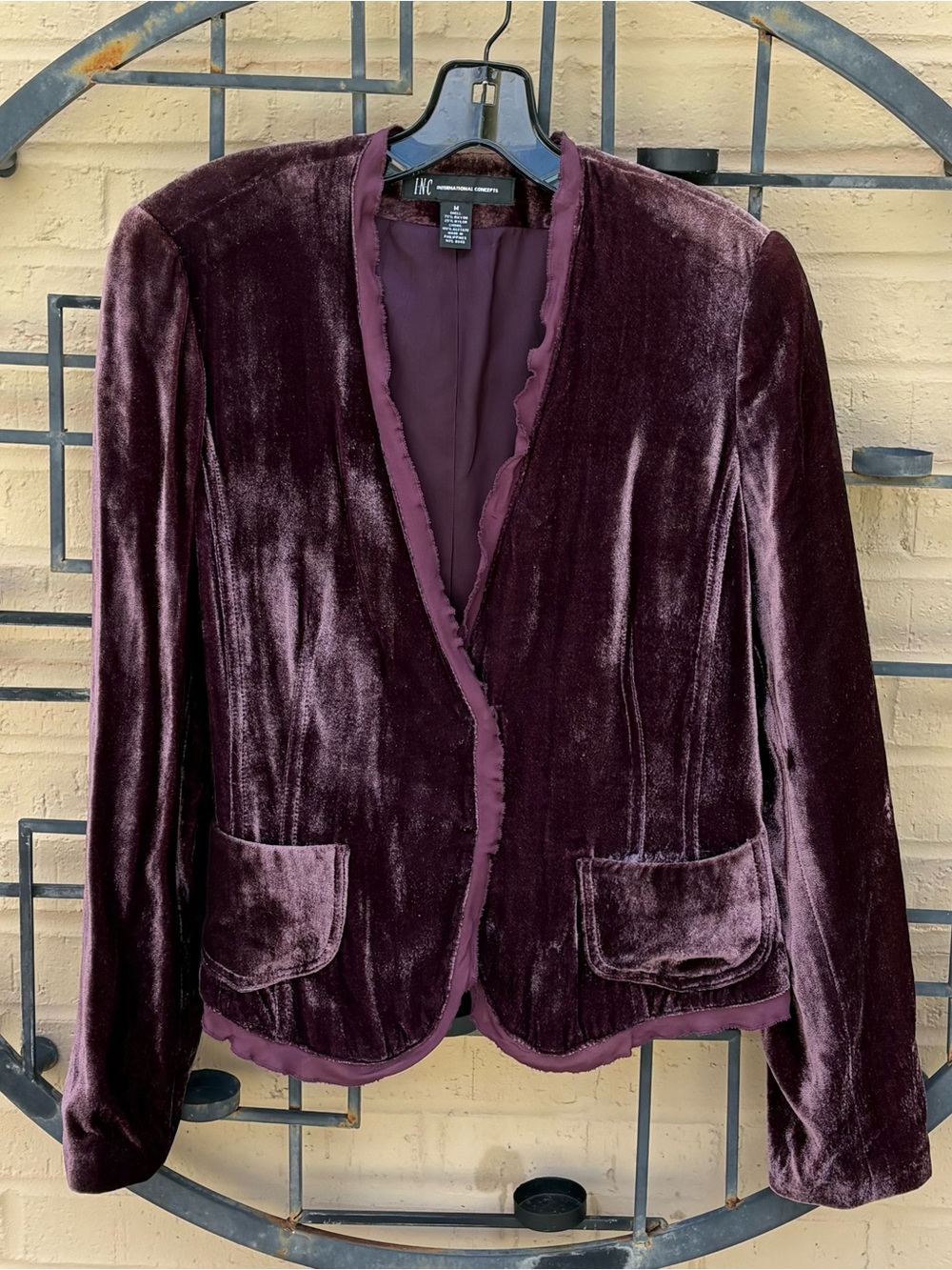 INC International Concepts Women's Velvet Jacket in Plum